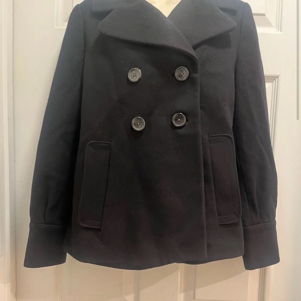 Banana Republic Wool Blend Short Black Peacoat - Size Small - EUC